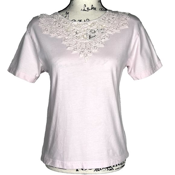 Westbound Sz PS Embroidered Neckline Short-Sleeve T-Shirt Pale Pink 100% Cotton - Picture 1 of 10